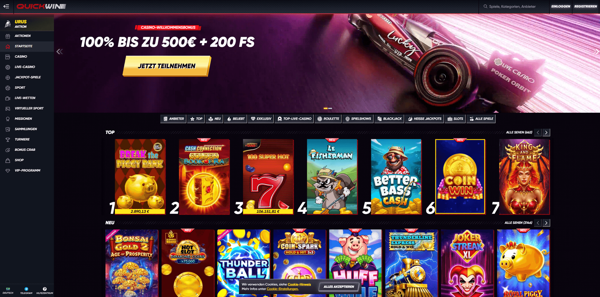 QuickWin Casino mit Sofort Auszahlung